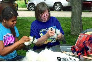 Combing alpaca fiber.