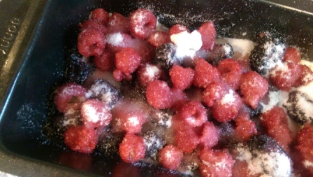 Sugar on the berries.