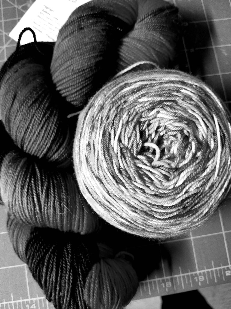 Greyscale of yarn.